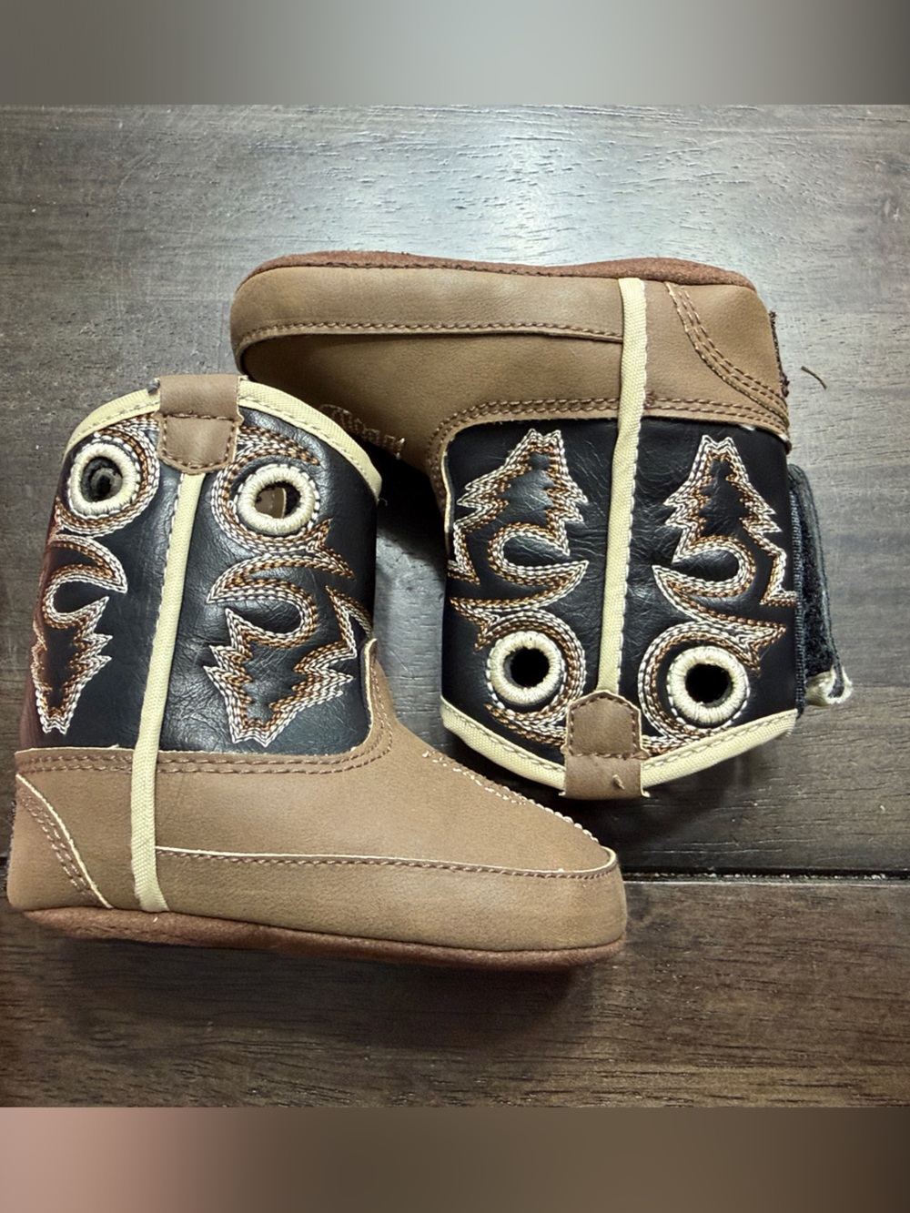 Twister Brown and Black Infant Cowboy Booties - Unbranded